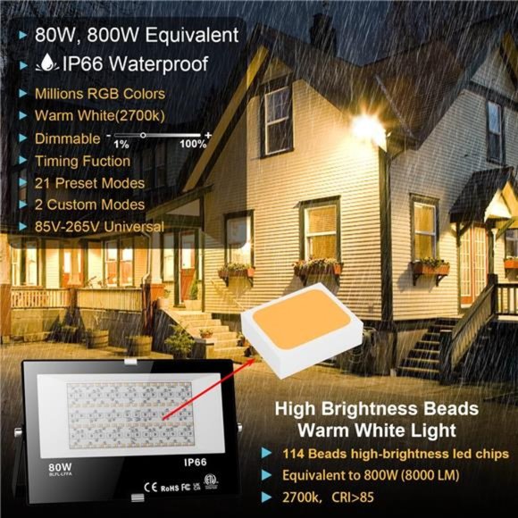 LED Flood Light Outdoor 800W Equivalent Color Change Landscape Lighting 4Pack - Picture 2 of 6